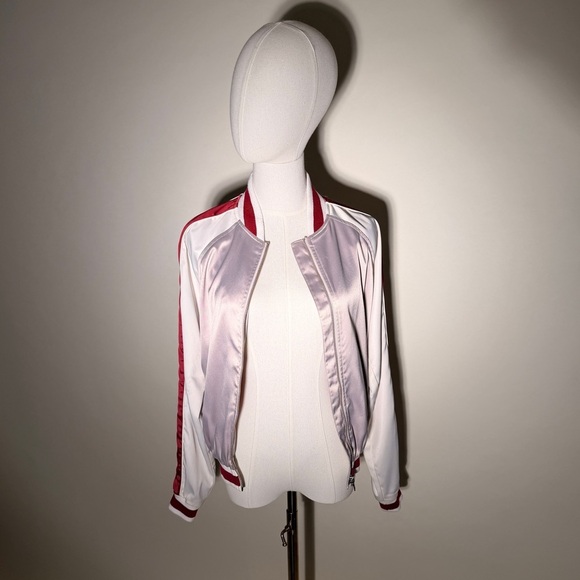 Tularosa Jackets & Blazers - Tularosa Silver, White and Maroon 70s Inspired Track Jacket